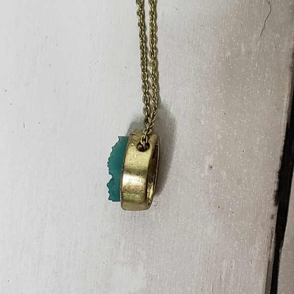 Necklace Druzy Green Gold-tone Pendant Choker Short - Picture 5 of 10